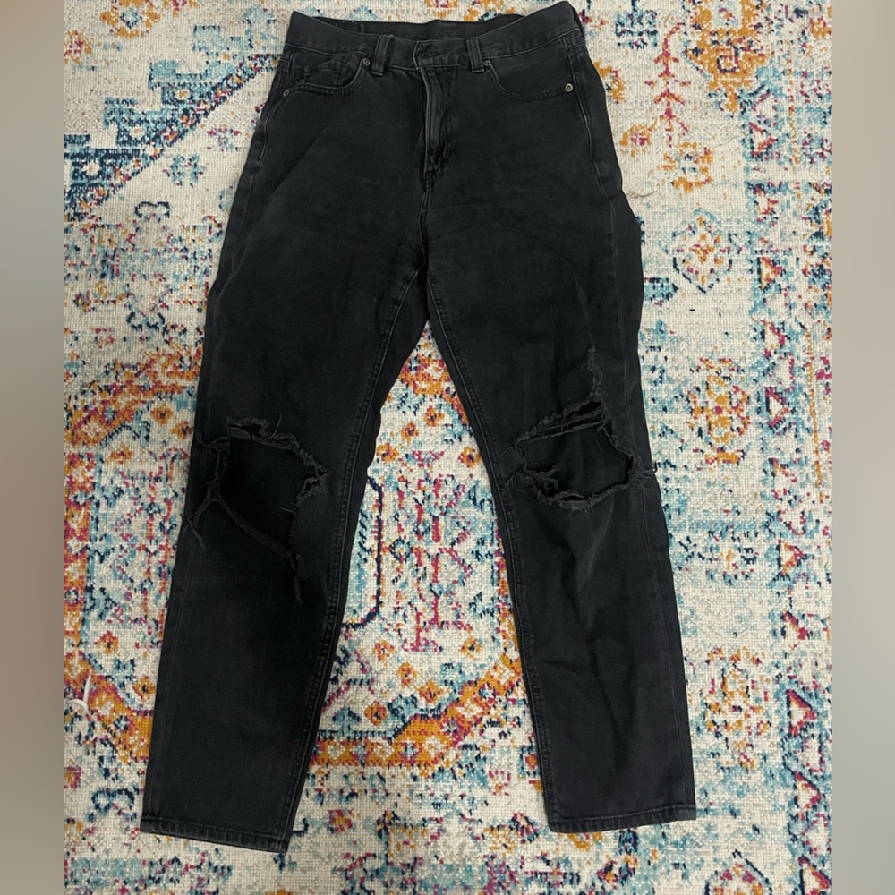 American Eagle Black Ripped Mom Jeans - Picture 3 of 4